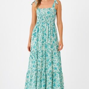 Women's Summer Maxi Dress Boho Casual Long A-line Smocked Beach Size S NWOT